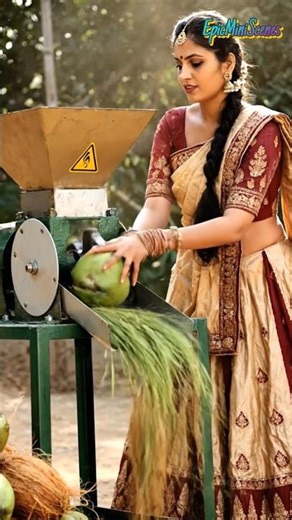 Young Indian Woman Using New Safety Coconut Dehusking Machine | Real Village Technology | #aivideo
