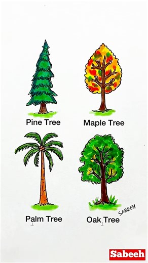 How to Draw Different Types of Trees 🌲🌴🌳 #art #drawing #sketch #shorts #youtubeshorts