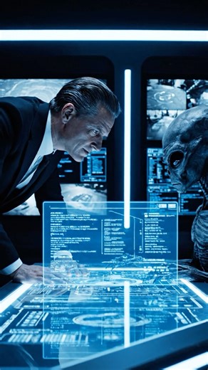 Alien Interrogation Inside a Futuristic Command Centery #AlienInterview #NeonAesthetic #MysteryScene