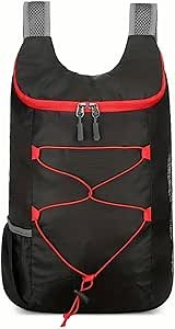 Lightweight 15L Hiking Backpack - Packable Foldable Shoulder Bag for Small Travel, Outdoor Adventures, and Day Hikes - (Black/Red)
