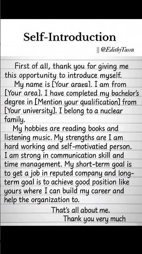 "Perfect Self-Introduction for Interview | Best Template & Tips" #editbytassu #spokenenglish