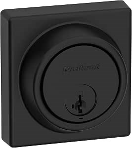 Kwikset 817 Deadbolt Lock, Matte Black Square Exterior Keyed Front Entry Door, Pick Resistant SmartKey Rekey Security, Single Cylinder Dead Bolt, with Microban Protection