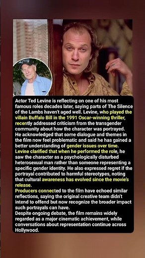 Ted Levine interview gender portrayal reflection | Classic horror film representation debate update