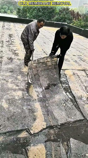 Removing Old Waterproof Membrane Before Roof Restoration.