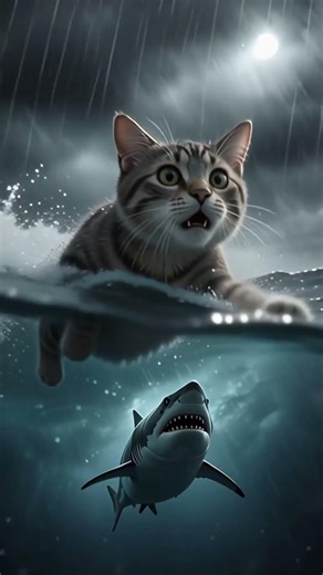 No Escape in the Water… Cat vs Shark 🦈