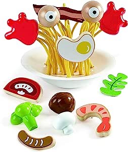 Hape Silly Spaghetti |13 Piece Wooden Spaghetti Fidget Toy, Colorful Pretend Play Cooking Set for Kids 3 Years and Up (E3165)
