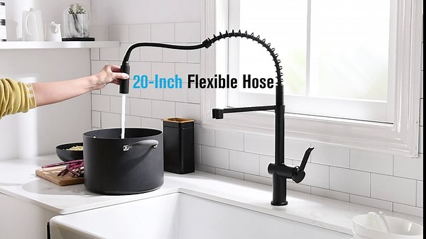 APPASO Pull Down Kitchen Faucet with Sprayer, Matte Black Commercial Spring Pre-Rinse Pull Out One-Handle One Hole Kitchen Sink Faucets, Solid Brass