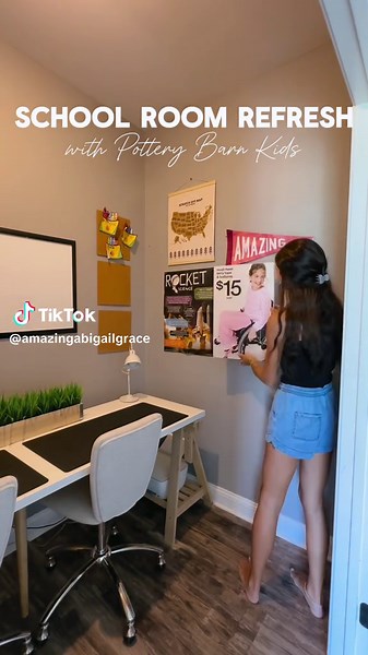 School Room Refresh with @Pottery Barn Kids! ✏️📓✨ We added two of the Parker Vertical Cubbies for supplies storage and this functional Avery Peg Study System! You know how much we love PBK's neon lights so we added an EXPLORE one above the whiteboard! Of course, we refreshed our backpack and lunch box collection with some of their new styles and added personalization! We are loving how this space came together to make the perfect space to learn this year! Don’t forget to download the PBK app fo