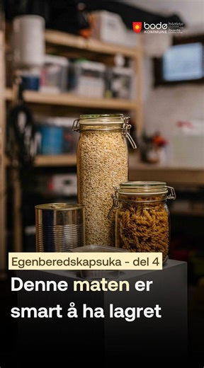 Hvis krisen rammer, er det viktig å ha mat som tåler lagring og ikke krever strøm for å lages 💡 I dagens video får du tips til hva slags mat som holder seg lenge , og hvordan du setter sammen et smart lager for hele familien 🍞🍎 | Bodø kommune