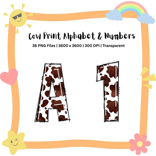 Cow Print Alphabet Numbers PNG | Farm Animal Letters Crafts (digital Download) - Etsy UK