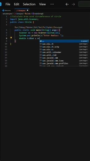 calculate Area and circumference of Circle in java#codingwithankita #coding #viral #javaprogramming