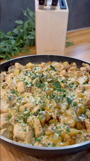 Delicious pan-fried turkey with cream sauce 😋 #recipe #food