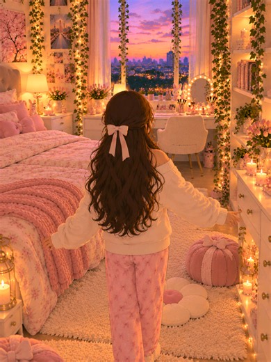 pov: you enter my pink lofi dream room ✨ or my cozy bedroom tour at sunset 🌸#cozy #RoomTour #bedroom #fyp #foryou