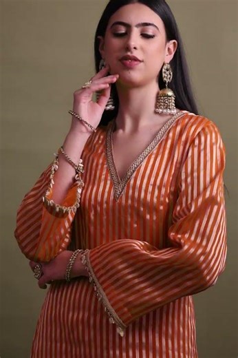 Rust Orange Striped Silk Suit | Vibrant Festive Ethnic Wear