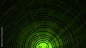 Lime green color light rays rotating multiple circular shapes hi-tech design loop able geometrical black background Stock Video