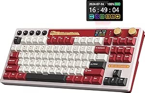 RK ROYAL KLUDGE M87 Wireless Gaming Keyboard with Screen and Dual Knob, 75% Percent 2.4Ghz/Bluetooth/USB-C Mechanical Keyboard with Gasket Structure, RGB Backlit Hot Swappable Cream Switch, Red