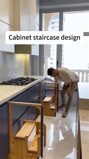 PA Home Design on Instagram: "✨ Hidden Stair Cabinet Design 🪜💫 Looks like a regular cabinet... until you pull it out! 👀 A hidden staircase tucked neatly inside your kitchen cabinetry — genius, right? 🙌 Easily reach those high shelves or overhead storage without bulky ladders. 🚶‍♀️✨ Smart design, seamless style, and ultimate functionality — all in one move. 💡💖 Would you want one of these in your kitchen? 😍👇 #KitchenDesign #HiddenStair #SmartCabinet #InteriorGoals #FunctionalDesign #Moder