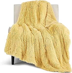 Bedsure GentleSoft Fuzzy Sherpa Faux Fur Twin Blanket Yellow Cozy Gifts for Women Men, Soft Fleece Plush Warm Thick Blanket Twin Size for Bed, Couch, Room Dorm Essentials Yellow Decor Gifts, 60x80