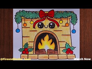 How to draw a cute christmas fireplace