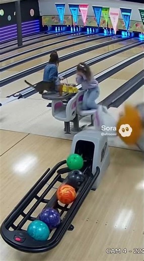 Cat Launches Bowling Ball Into Crowd! Bowlers Dive For Safety! 😼🎳