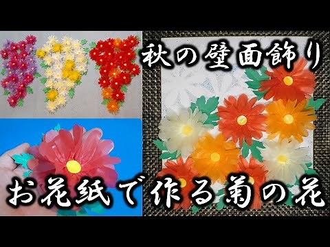 Kimie Gangi's November wall decoration "Fluffy chrysanthemums made with tissue paper" #autumnwall...