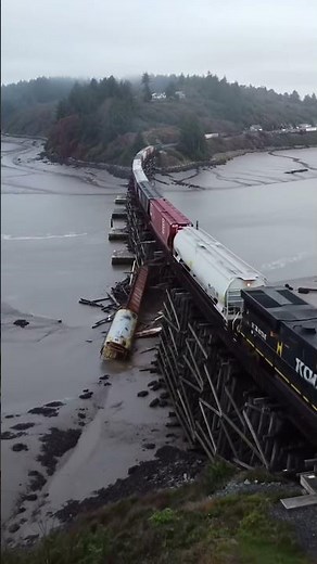 This is the exact moment a train bridge collapsed #Disaster