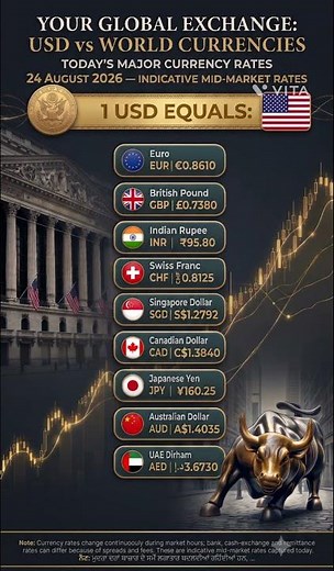 🌎 Today’s Currency Exchange Rates vs US Dollar 💵 August 24, 2026