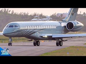 (4K) Stunning Evening Private Jet Planespotting Bermuda | ft. Global 7500 High Performance Take-off