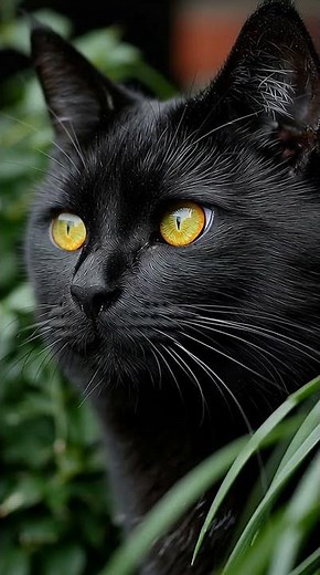 Majestic Black Cat with Golden Eyes Exploring a Lush Garden Wonderland 🌿🐾 #catlab