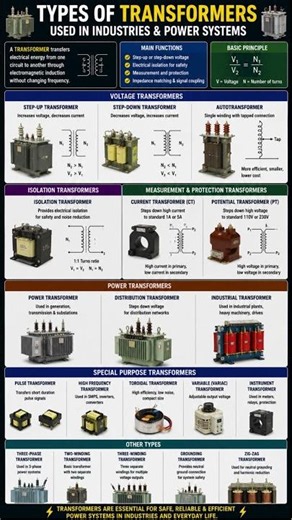 Different Types of Transformers Explained | Power, Distribution, CT, PT & Industrial Transformers