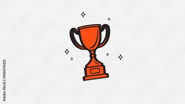 Popup Trophy Animation in Doodle Style. Describe the number 1 winner in a competition or championship.