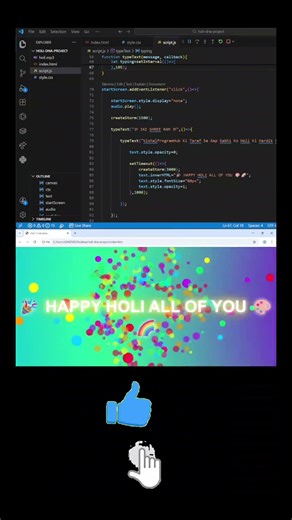 Holi Celebration Animation 🌈🎉Made with HTML, CSS & JavaScript 💻🔥#holi #coding #webdesign #shorts