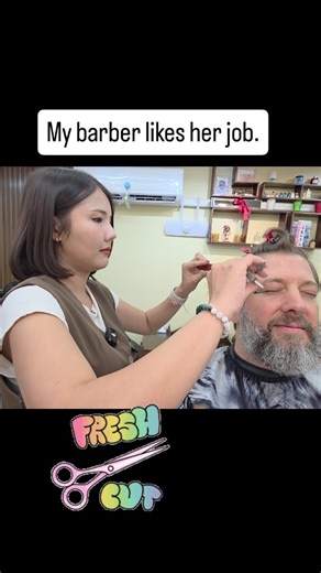 Jason Rupp - Travel & Pamper on Instagram: "My barber likes her job. I'm thankful. #haircut #barber #barbershop #ladybarber #femalebarber"