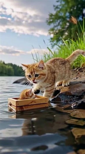 Cat Tries to Save Her Kitten from the River 🐾