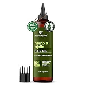 Botanic Hearth 100% Pure Hemp & Biotin Oil For Hair Growth & Hair Treatment Oils 6.7 Fl oz | Infused with coconut Oil | Hair Oil Repairs Dry Damaged Hair, Strengthening, Healthier | All Hair Types