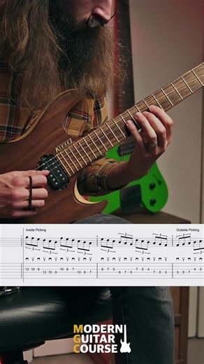 Alternate Picking exercises taken directly from Modern Guitar Course 🔥💪 These exercises are particularly helpful because they alternate between inside picking and outside picking. Inside picking occurs when you pick between two strings. While outside picking happens when you pick from the outside part of the string. When practising alternate picking, it’s important to be able to go seamlessly between them. So you just don’t need to rely on a certain amount of notes per string. G: @Kiesel Guita