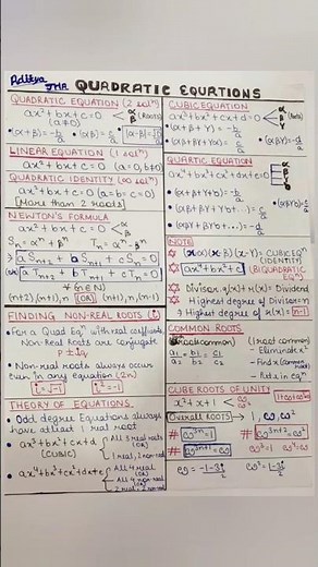 QUADRATIC EQUATIONS Class 11 Short Notes