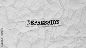 Crumpled piece of paper with word Depression on a crumpled paper background. Stock Video