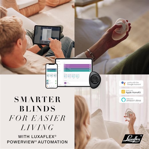 With PowerView® Automation, simply set and forget your blinds, shutters and awnings so they open and close when you want them, working with your lifestyle. Convenience with a simple press or swipe- start living a more connected 2026. Schedule a free consultation today. | Luxaflex Australia