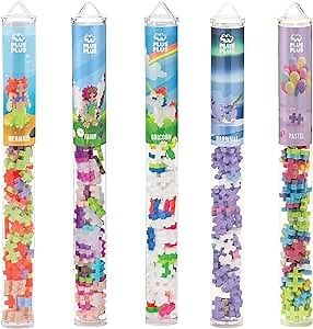PLUS PLUS Building Block Playset Kit, Themed Figures 3D Puzzle, Fun Stem Toys for Kids, 350 Mini Interlocking Pieces - 5 Tube Bundle, Fantasy