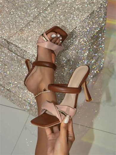 Spring/Summer Women's Fashionable Versatile Colorblock Square Toe High Heel Shoes For Daily Wear | SHEIN