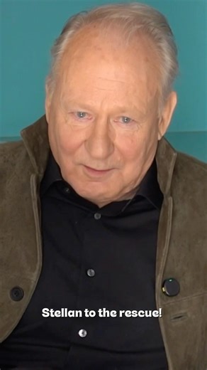 Stellan Skarsgård helps a Swedish reporter by fixing the shot