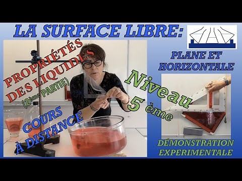 Propriétés des liquides 2ème partie: Surface libre horizontale. Expériences, cours, schémas.