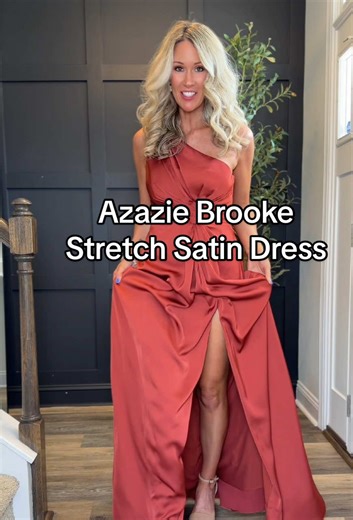 Azazie is now on the TikTok shop! 💛 This one shoulder stretch satin dress is elegant, beautiful, and perfect for that special occasion. I’m wearing the terracotta color.✨ #azazieus #eveningdress #satindress #bridesmaiddress #weddingguestoutfits @AZAZIE US @Azazie US