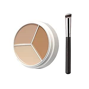 Tri-Color Concealer, Moisturizing & Long Lasting, 3 IN 1 Color Correcting Concealer Cream Concealer Contour & Highlight, Conceals Dark Circles Blemish, Travel Size Makeup Concealer Contour Palette (A)