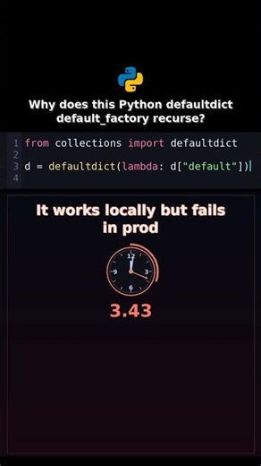 Why does this Python defaultdict default_factory recurse? #pythondefaultdict