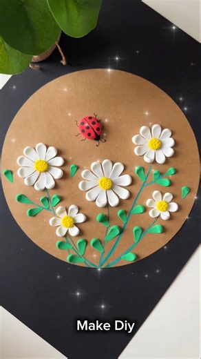 How to Make Easy Clay Daisy Flowers & Ladybug | DIY 3D Wall Art | Air Dry Clay Craft #flowercraft