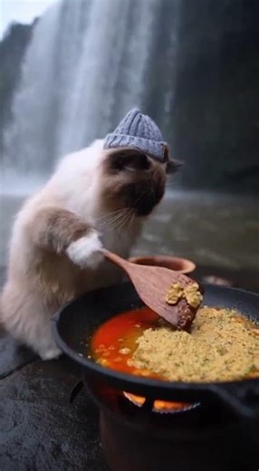 A Ragdoll Cat is Cooking Egusi Soup