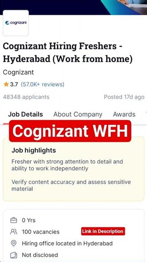 Cognizant Work From Home Jobs | Hyderabad | Fresher #wfhjobs