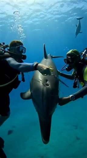 Divers Free Dolphin Trapped in Drift Net in Clear Mediterranean Waters